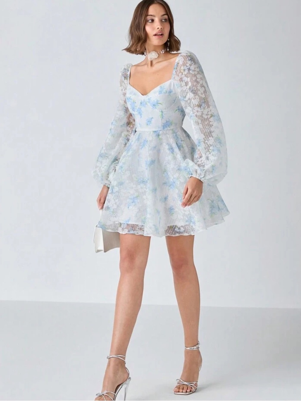 Blue Floral Lace Mini Dress